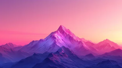 Fotobehang Beautiful nature background featuring a lonely mountain peak against a pink purple gradient sky © olegganko