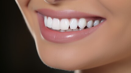 Obraz premium Beautiful woman's smile after teeth whitening procedure. Dental care. Dentistry concept. perfect smile