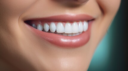 Beautiful woman's smile after teeth whitening procedure. Dental care. Dentistry concept. perfect smile