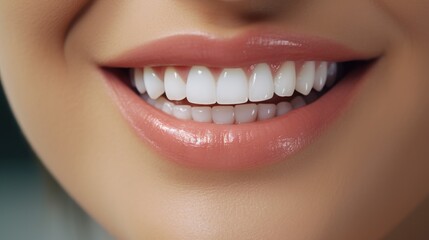 Beautiful woman's smile after teeth whitening procedure. Dental care. Dentistry concept. perfect smile