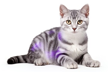 Portrait of gray tabby cat on white background. Lovely pet