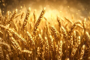 A 3D background of a golden wheat field, with detailed textures of the wheat stalks swaying in the...