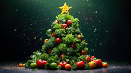Christmas tree crafted from vibrant green parsley, spinach, and lettuce. Generative ai