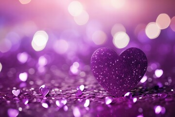 purple heart on shiny background with bokeh in love concept for Valentine's Day