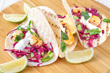 Shrimp red cabbage tacos