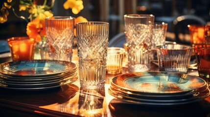 Fototapeta na wymiar transparent glass retro dish colorful tableware, ai