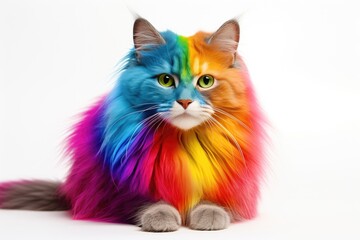 Colorful portrait of a cat with multi-colored fur