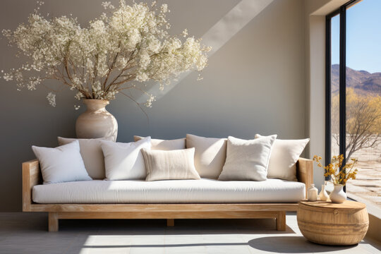 White cozy interior design of a living room