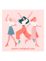 Illustration with a group of beautiful independent girls. Vector illustration for International Women's Day.