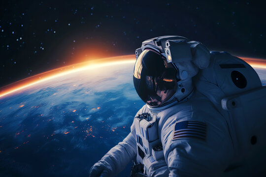 astronaut in space with earth on background, AI generated