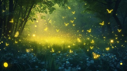 fairy forest with glowing insects.