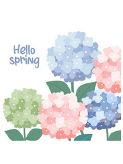 Beautiful flower card. Vctor spring template in flat style. Can be used for floral design, greeting cards, birthday and any holiday illustration.