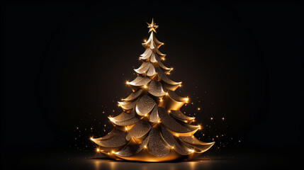 golden christmas tree. Generative ai