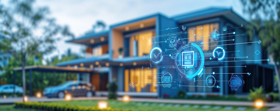 House controlling by smart system app. Intelligent home concept.