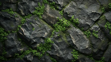 A rock overgrown with moss and lichen, nature, textured background stone in moss