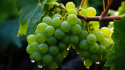 Green Grape Bunches Glistening with Dew - Fresh Vineyard Produce for Healthy Eating Concepts - AI...
