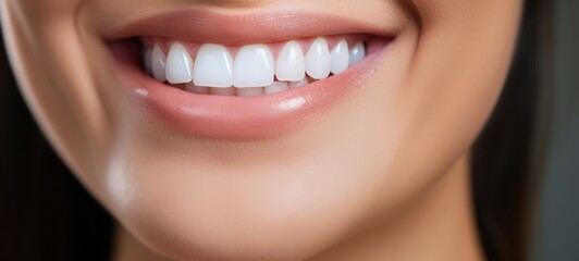 Smiling woman stomatology. Woman with white bright smile and healthy teeth after dentist. Photo. Horizontal banner.