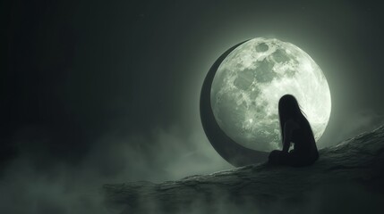 girl and moon illustration.