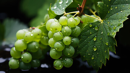 Green Grape Bunches Glistening with Dew - Fresh Vineyard Produce for Healthy Eating Concepts - AI...