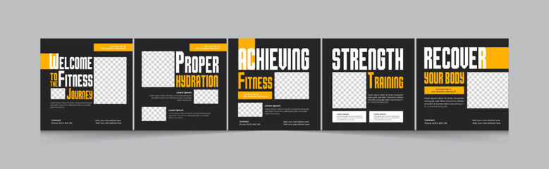 Fitness tips social media carousel, Linkedin and Instagram carousel set for fitness training center