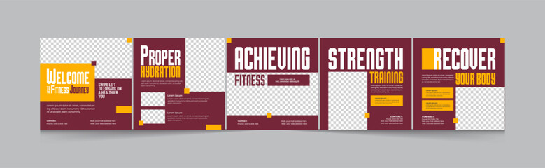 Fitness tips social media carousel, Linkedin and Instagram carousel set for fitness training center