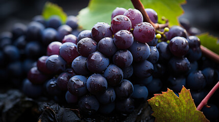 Vibrant Vineyard Elegance - Ripe Purple Grape Clusters Bathed in Sunlight for Fine Wine Production...
