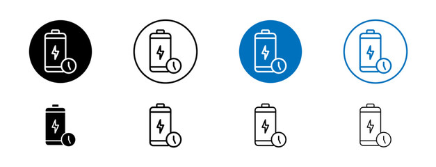 Battery Time Line Icon Set. Mobile battery charging symbol in black and blue color. - obrazy, fototapety, plakaty