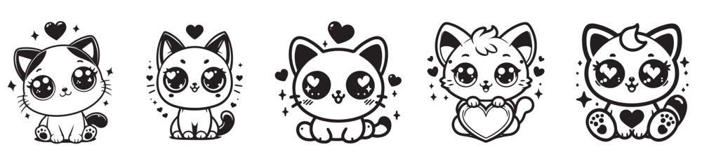 Cute baby animal dogs,cats, character,  black and white vector graphics set
