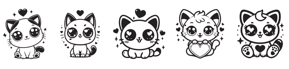 Fotobehang Cute baby animal dogs,cats, character,  black and white vector graphics set © Luka