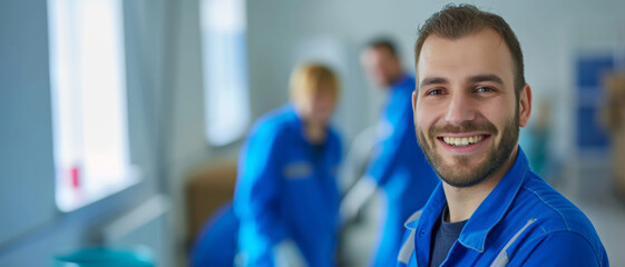 Happy healthcare worker in blue scrubs, representing the bright face of compassionate medical care