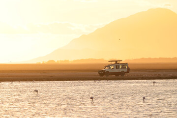 a safari vehicle at the lakeside of Amboseli NP