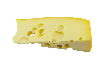 Piece of swiss cheese isolated on white background