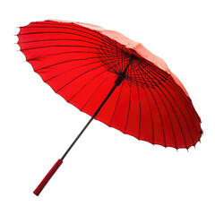 A Red Silk Parasol Sheltering Love From the Sun. Isolated on a Transparent Background. Cutout PNG.