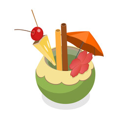 3D Isometric Flat Vector Set of Fresh Cocktails, Summer Beach Party Drinks. Item 1