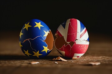image of two halves of a broken eggshell with a flag - obrazy, fototapety, plakaty