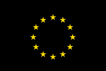 Flag of European union with black color as metaphor of collapse, breakdown, downfall and death of EU. Union and mourning and grief. Vector illustration. 