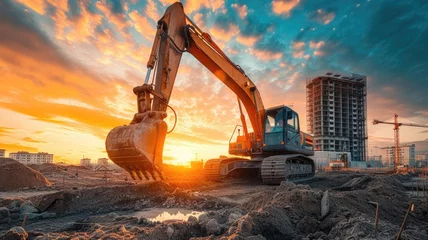 Poster Excavetor working at construction site with under construction site © bannafarsai