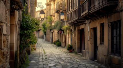 Fototapeta premium Photographs of Urban Centers with Stone Pavements, Old Buildings and Monuments that Preserve the Cultural and Architectural Richness of the Past