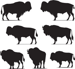 Set of Bison Silhouette vector on white background