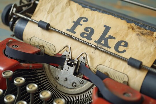 retro typewriter with the word fake