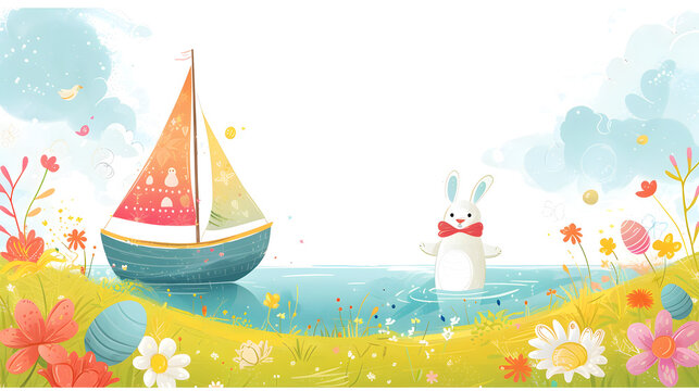 Boat With Bunny Painting