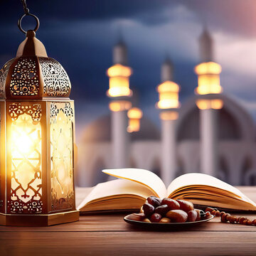 AI Generated Photo of A Traditional Brass Lantern, Ramadan Celebration Symbol