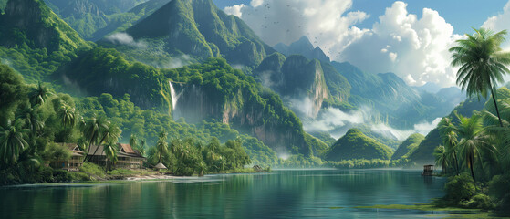Art images about landscapes in the style. Far Cry tropical jungle