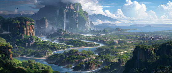 Art images about landscapes in the style. Far Cry tropical jungle