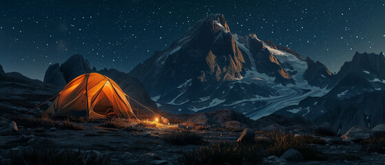 camping by night tent with stars near a milky in the style of precisioni