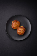 Delicious fresh fried minced fish cutlets with spices and herbs