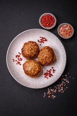 Delicious fresh fried minced fish cutlets with spices and herbs
