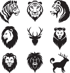 Animals logo icons Set black on white background 