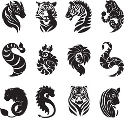 Animals logo icons Set black on white background 