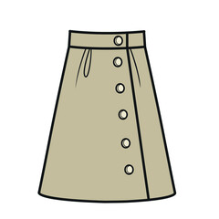 Casual beige A-line skirt with a large number of buttons, fastened on the side color variation for coloring on white background